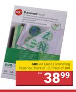 GBC A4 Gloss Laminating Pouches Pack Of 10/Pack Of 100