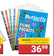 Butterfly A4 Filling Pockets 25 Pack Mixed Colours