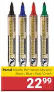 Pentel Maxiflo Permanent Markers Black/Blue/Red/Green