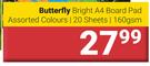 Butterfly Bright A4 Board Pad 20 Sheets/160 gsm Assorted Colours