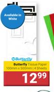 Butterfly Tissue Paper 4 Sheets 100mm x 500mm