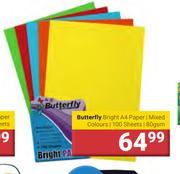 Butterfly Bright A4 Paper Mixed Colours 100 Sheets 80 gsm