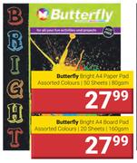 Butterfly Bright A4 Paper Pad 50 Sheets/80 gsm Assorted Colours