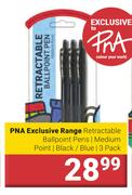 PNA Exclusive Range Retractable Ballpoint Pens Medium Point Black/ Blue-Pack Of 3