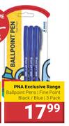 PNA Exclusive Range Ballpoint Pens Fine Point Black/ Blue-Pack Of 3