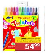 Amos Retractable Wax Crayon Twisters-Pack Of 12