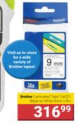 Brother Laminated Tape Tze221 Black Or White 9mm x 8m