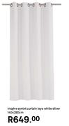 Inspire Eyelet Curtain Leya White Silver 140 x 280cm
