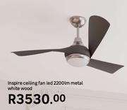 Inspire Ceiling Fan LED 2200Lm (Metal White Wood)