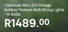 Litehouse 10m LED Vintage Outdoor Festoon Bulb String Lights-10 Bulbs