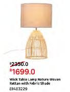 Wick Table Lamp Nature Woven Rattan With Fabric Shade 81483229