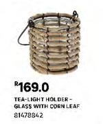 Tea-Light Holder-Glass With Corn Leaf 81478842