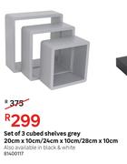 Set Of 3 Cubed Shelves Grey 20cm x 10cm/24cm x 10cm/28cm x 10cm