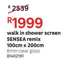Sensea Remix Walk In Shower Screen 100cm x 200cm