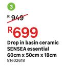 Sensea Essential Drop In Basin Ceramic 60cm x 50cm x 18cm