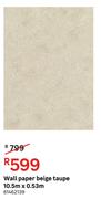 Wall Paper Beige Taupe 10.5m x 0.53m