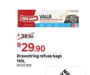 Supa 110L Drawstring Refuse Bags