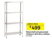 Metal Shelf Unit Galvanised H 145cm x W 72.5cm x D 30cm