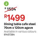 Agave Dining Table Cafe Steel-70cm x 120cm