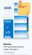 Donau A4 Assorted Colour Index Dividers 1-5 Per Pack