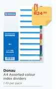 Donau A4 Assorted Colour Index Dividers 1-10 Per Pack