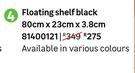 Flaoting Shelf Black 80cm x 23cm x 3.8cm