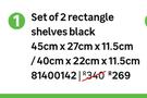 Set Of 2 Rectangle Shelves Black 45cm x 27cm x 11.5cm/40cm x 22cm x 11.5cm