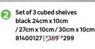 Set Of 3 Cubed Shelves Black 24cm x 10cm/27cm x 10cm/30cm x 10cm