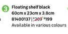 Flaoting Shelf Black 60cm x 23cm x 3.8cm