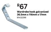 Wardrobe Hook Galvanized 36.5mm x 116mm x 17mm