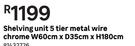 Shelving Unit 5 Tier Metal Wire Chrome W60cm x D35cm x H180cm