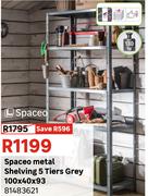 Spaceo Metal Shelving 5 Tiers Grey 100 x 40 x 93 81483621