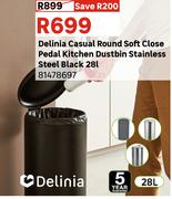 Delinia Casual Round Soft Close Pedal Kitchen Dustbin Stainless/Steel Black 28L 81478697