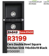 Cers Double Bowl Square Kitchen Sink 116 x 50 x 19 Black 81400091