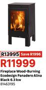 Fireplace Wood Burning Ecodesign Panadeo Alina Black 6.3KW 81463195