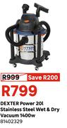 Dexter Power 20L Stainless Steel Wet & Dry Vacuum 1400W 81402329