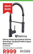 Delinia Tomas Spring Neck Kitchen Sink Mixer Tap Black H46cm Spout Reach 27cm 81490818