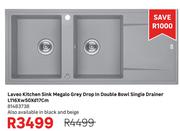 Laveo Kitchen Sink Megalo Grey Drop In Dbl Bowl Sgl Drainer L116 x W50 x D17cm 81483738