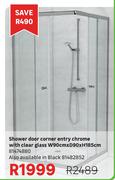 Shower Door Corner Entry Chrome With Clear Glass W90cm x D90 x H185cm 81474880
