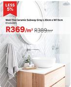 Ceramic Subway Grey Wall Tile 81484885 L30cm x W7.5cm-Per m²