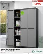 Spaceo 3 Door Storage Resin Cabinet Grey & Black 170 x 102 x 39cm 81480211