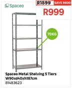 Spaceo Metal Shelving 5 Tiers W90 x D40 x H187cm 81483623