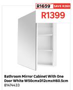 Bathroom Mirror Cabinet With One Door White W50cm x D12cm x H60.5cm 81474433