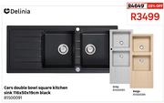 Delinia Cers Double Bowl Square Kitchen Sink 116 x 50 x 19cm Black 81500091