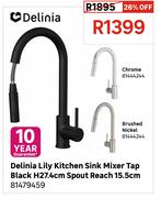 Delinia Lily Kitchen Sink Mixer Tap Black H27.4cm Spout Reach 15.5cm 81479459