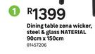 Naterial Dining Table Zena Wicker, Steel & Glass 90cm x 150cm 81457206