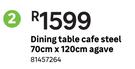 Cafe Dining Table Steel 70cm x 120cm Agave 81457264