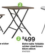 Foldable Bistro Table Wicker Steel Brown 60cm x 60cm 81457203