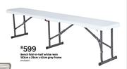 Fold In Half Bench White Resin 183cm x 29cm x 42cm Grey Frame