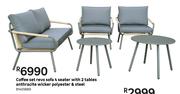 Coffee Set Revo Sofa 4 Seater With 2 Tables Anthracite Wicker & Polyester & Steel 81455680